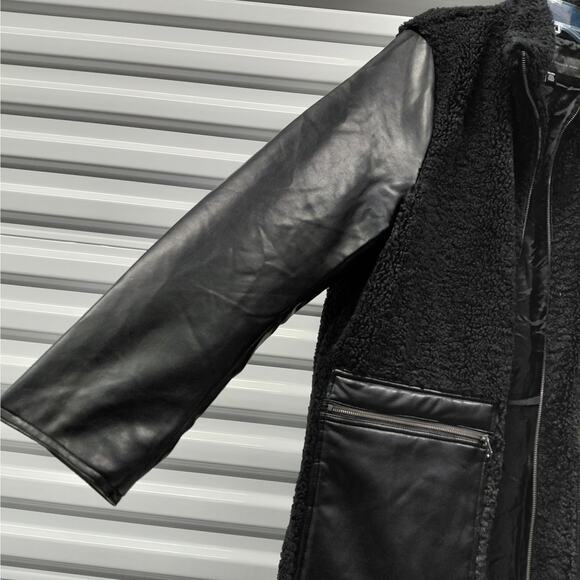 Andrew Marc Womens Teddy Sherpa Coat XXL Black Faux Leather Cozycore Jacket - Picture 4 of 12